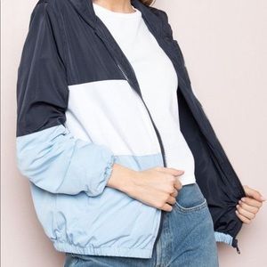 Brandy Melville krissy colorblock windbreaker (navy/white/blue color scheme)